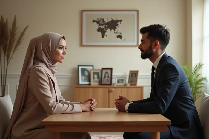 Jeune couple musulman en tenue de mariage moderne