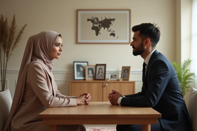 Jeune couple musulman en tenue de mariage moderne