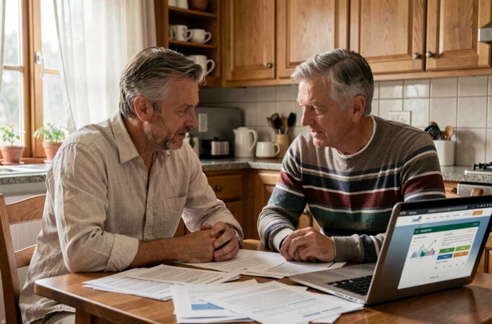 Couple étudiant ensemble un projet de crédit immobilier à la maison avec des documents financiers