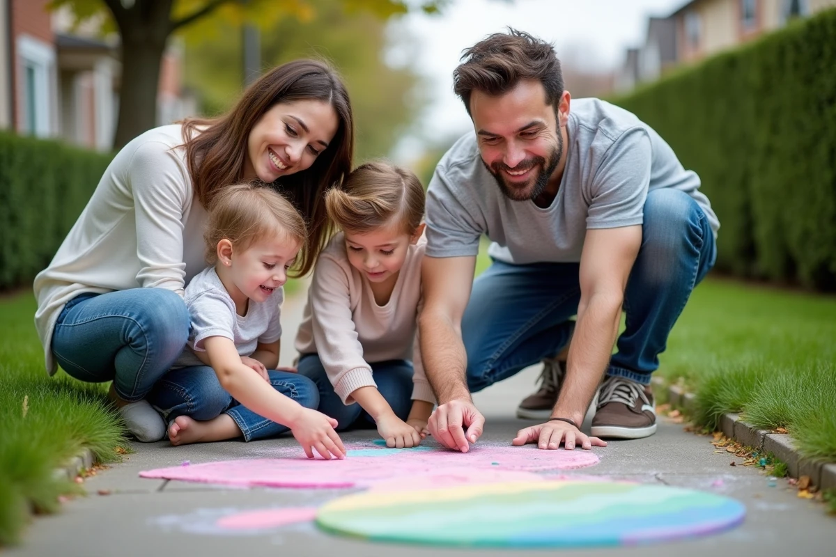 Enfants dessinant avec de la craie dans la rue