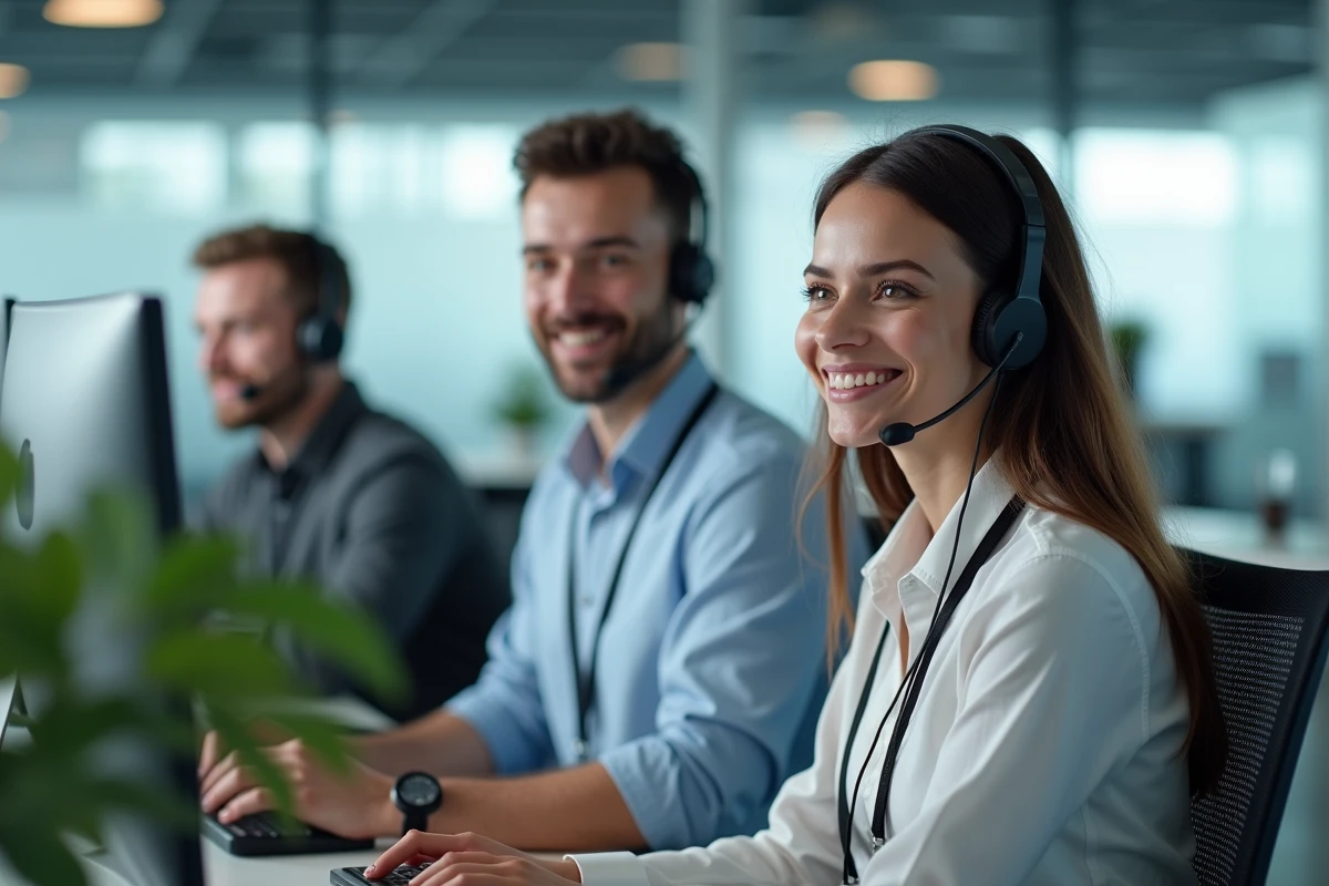 Equipe de trois agents de centre d