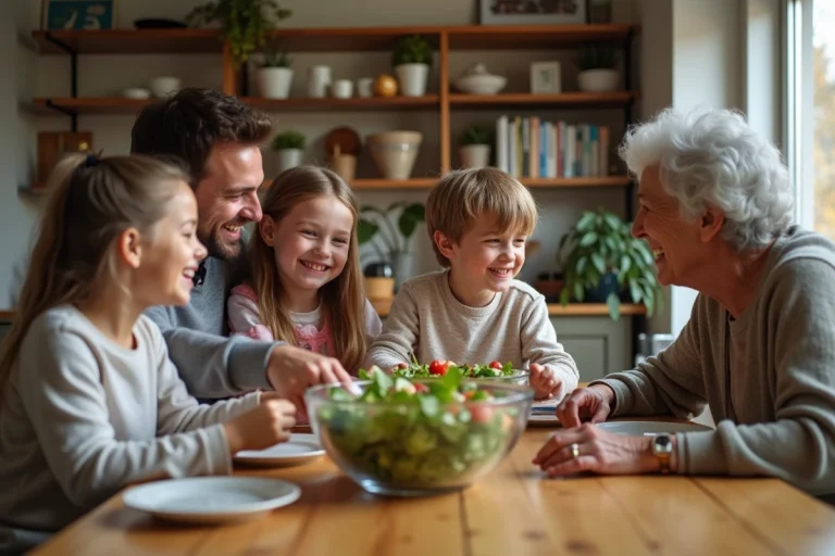 Famille multigenerational partageant un repas convivial