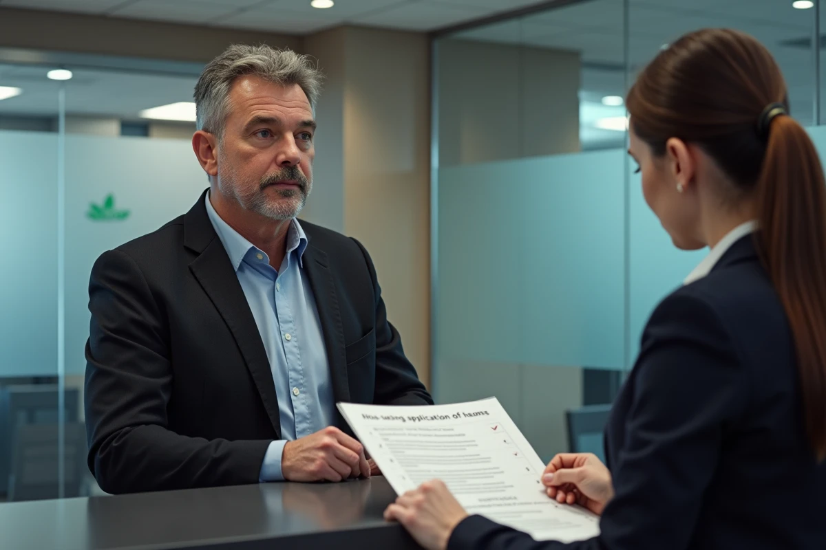 Homme discutant avec un conseiller bancaire dans une agence