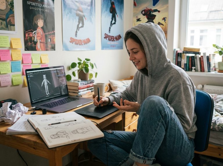 Jeune femme en hoodie créant en 3D dans son appartement