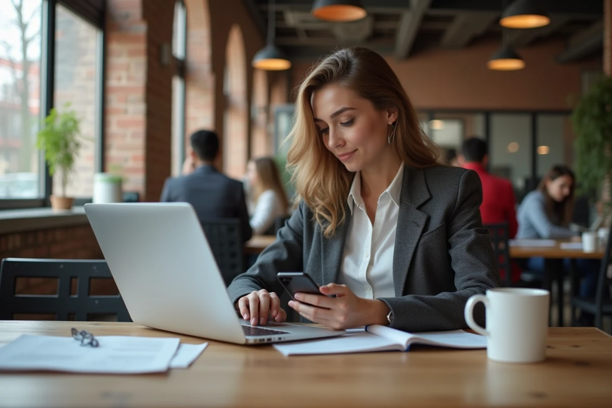 Jeune femme entrepreneure travaillant sur son ordinateur dans un espace de coworking